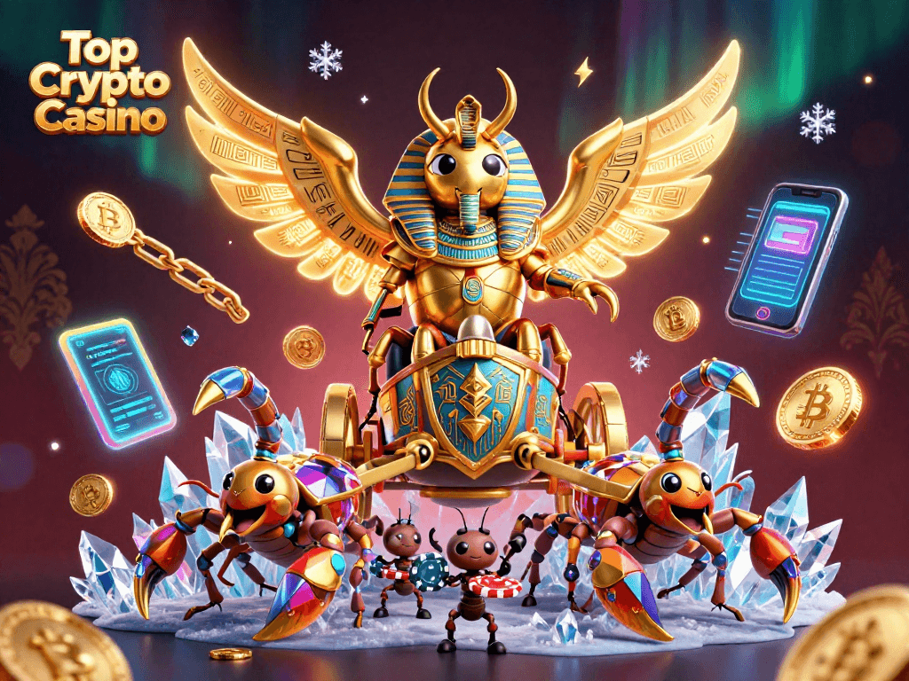Engage with the Top Crypto Casino scene showcasing vibrant characters and cryptocurrency elements in action.