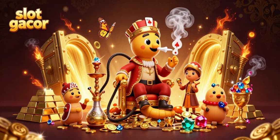 Experience the thrill of slot gacor with vibrant characters surrounded by treasure and excitement.