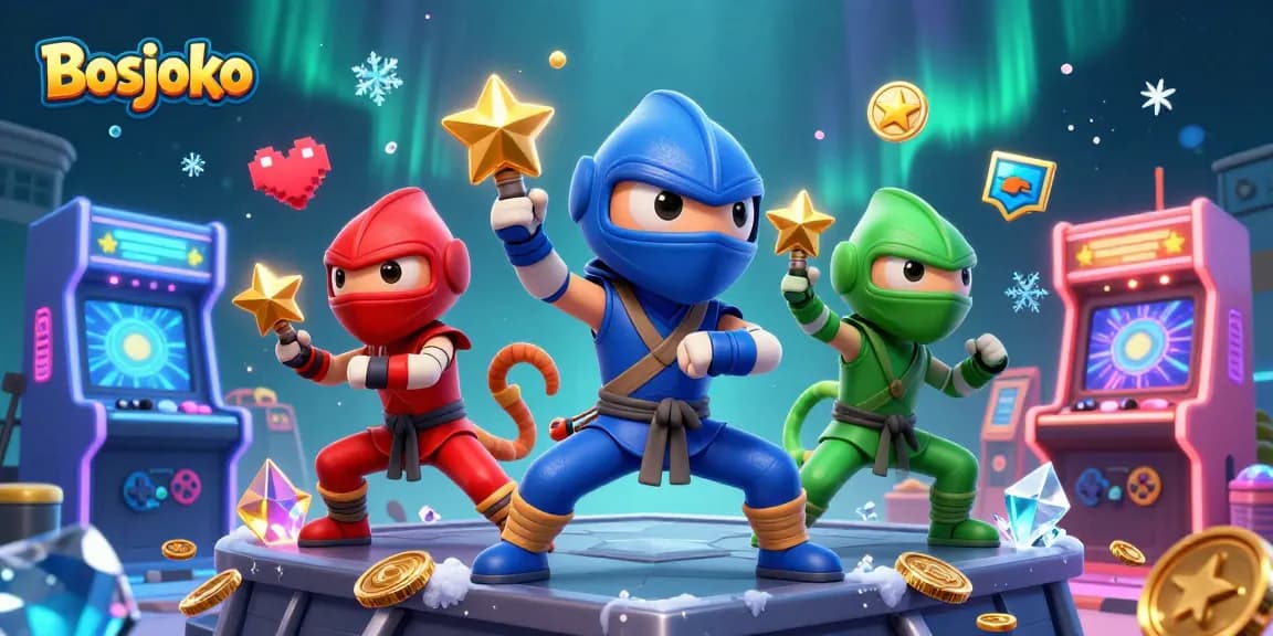 Experience thrilling gameplay with Bosjoko's vibrant 3D casino illustration featuring exciting characters and dynamic elements.