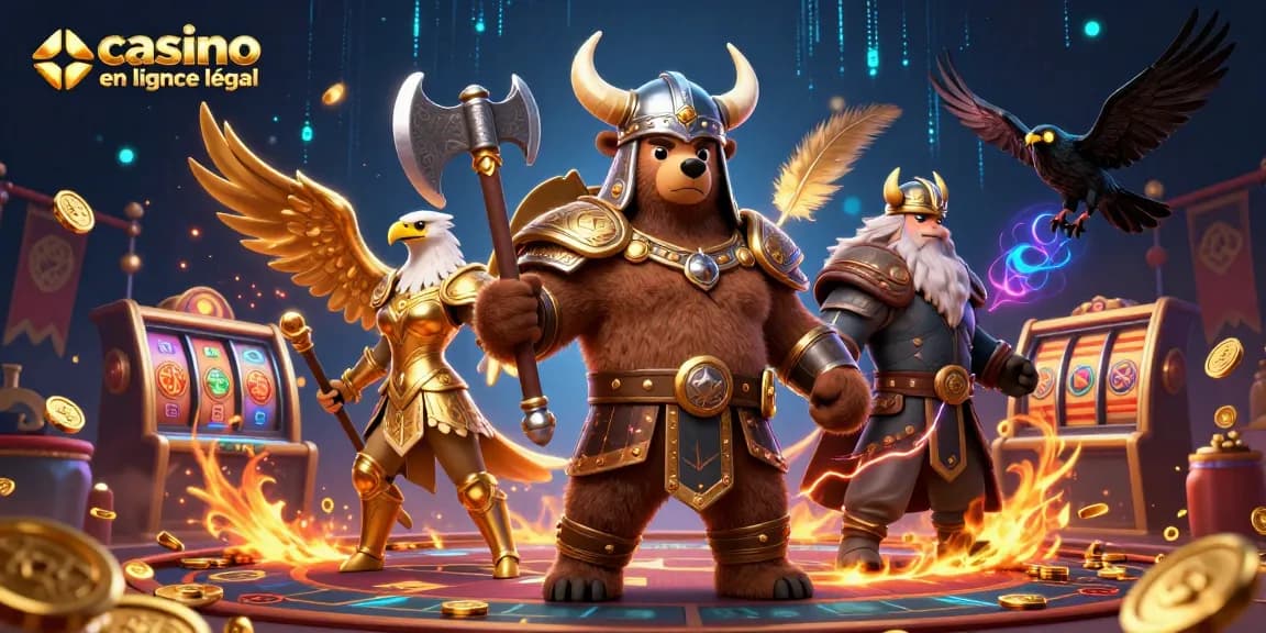 Viking et aigle valkyrie se battent pour le casino en ligne France légal, ambiance dynamique et riche en détails.