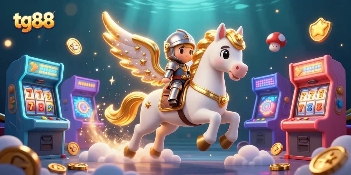 Experience thrilling gameplay at tg88 with a majestic white horse and glowing casino elements.