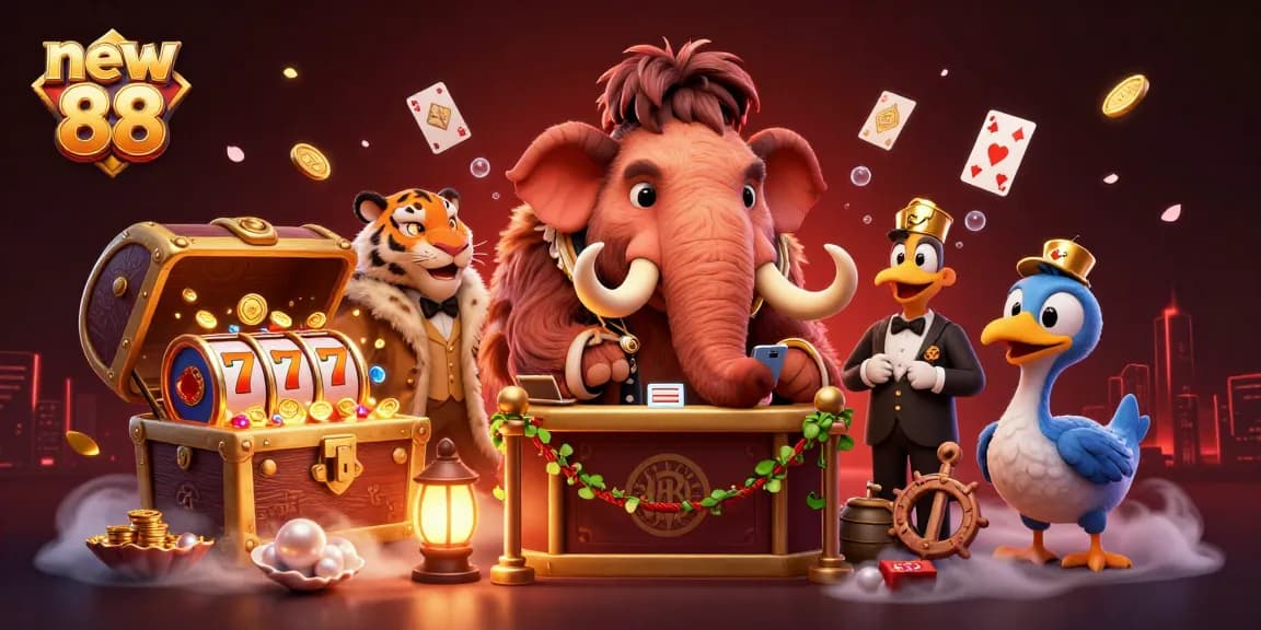 Experience the excitement of new 88 with a vibrant casino scene featuring a woolly mammoth bouncer and VIP guest.