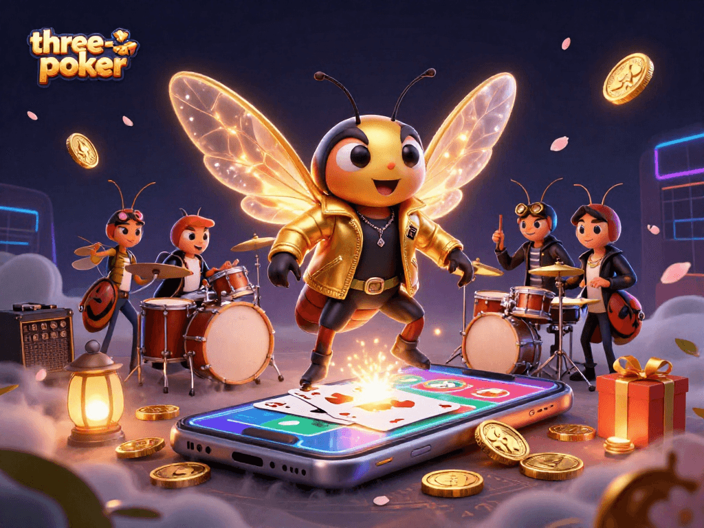 Experience three-card-poker with electrifying characters and dynamic casino elements in a vibrant illustration