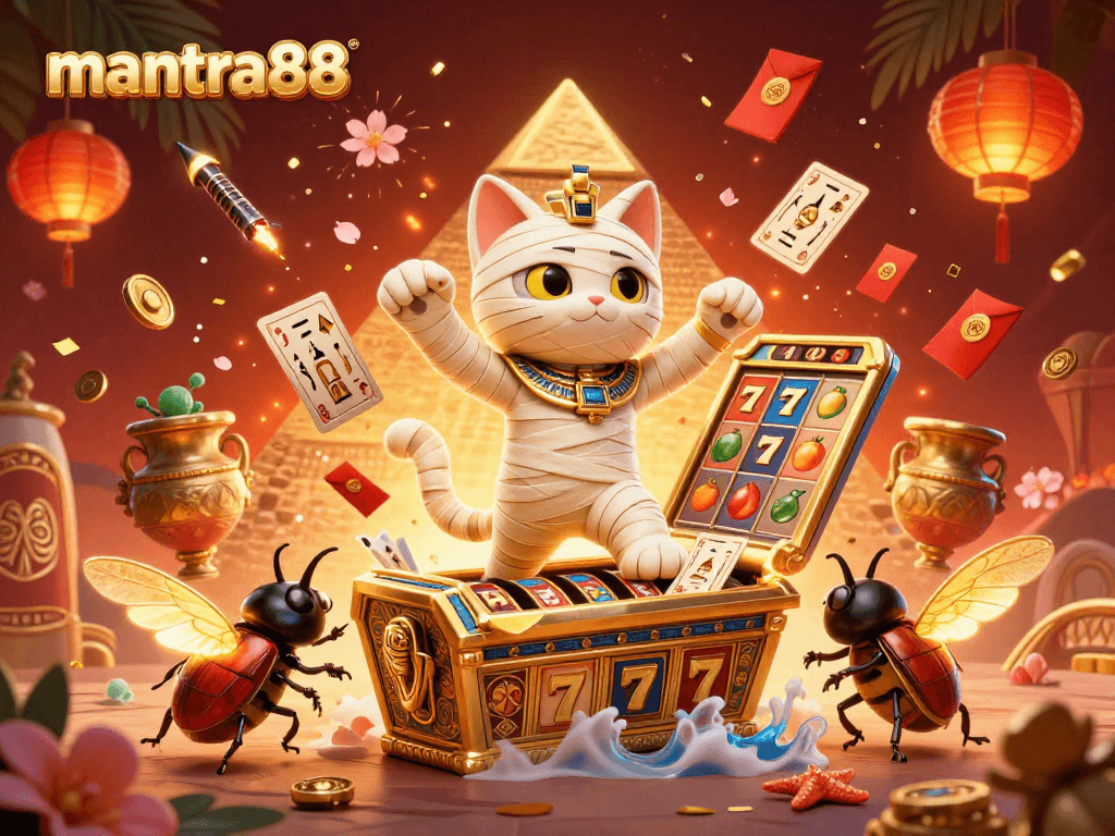 Engage with mantra88's exhilarating slot experience, featuring vibrant characters and rich casino elements.