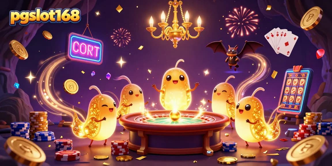 Experience thrilling gameplay with pgslot168 in a vibrant 3D casino scene featuring bioluminescent glowworms.