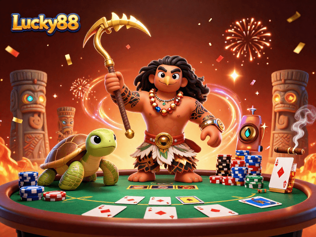 Experience thrilling action at Lucky88 with vibrant 3D casino elements and dynamic characters.