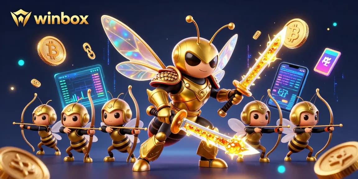Experience winbox excitement with a vibrant 3D illustration of a samurai hornet and bee archers in a casino setting.