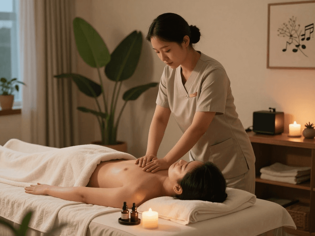 Enjoy a peaceful 양주출장마사지 experience with a professional therapist in a calming home environment.