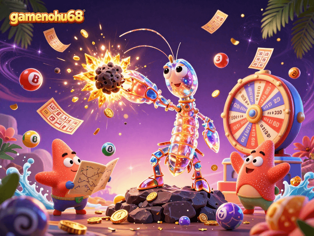 Experience the excitement of gamenohu68 with vibrant slots and lottery action in a galactic scene.