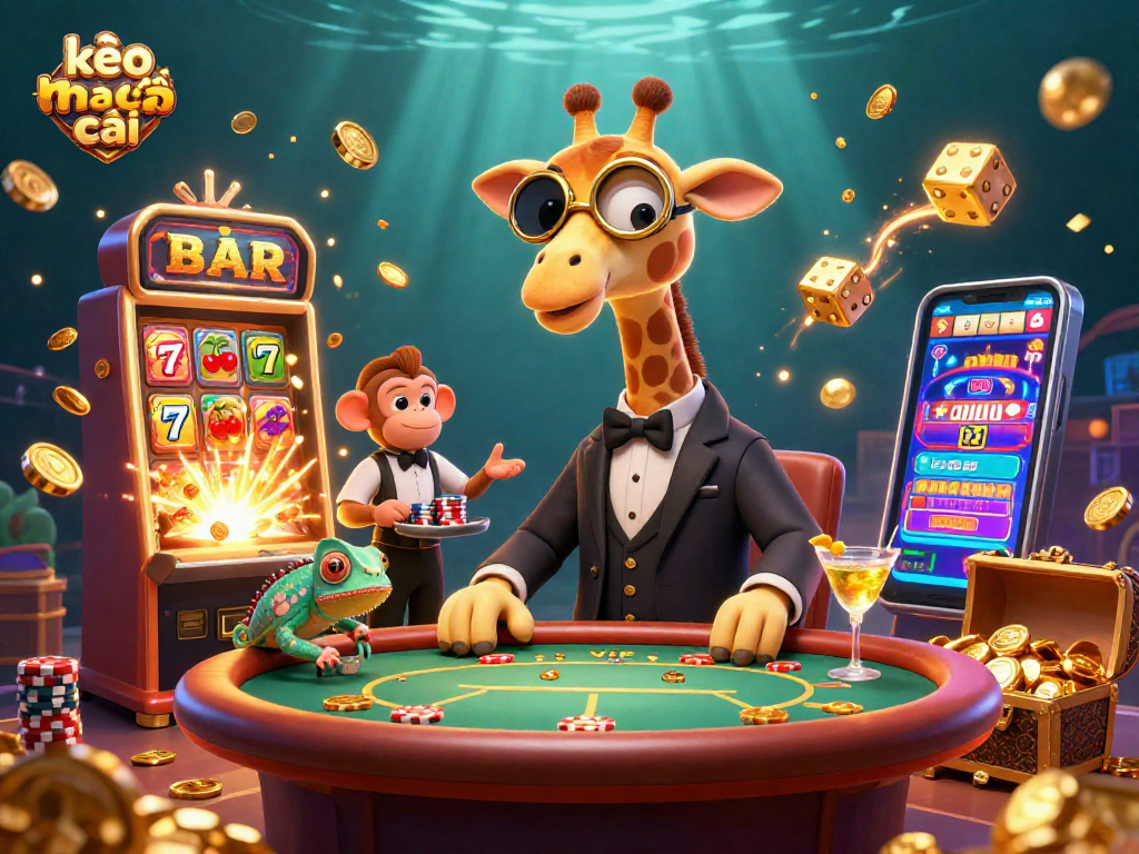 Engage with kèo nhà cái through an extravagant casino scene featuring a giraffe and more.