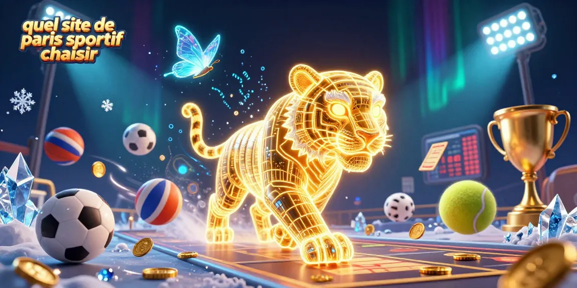 Illustrez quel site de paris sportif choisir avec une scène dynamique de tigre et éléments de pari sportifs