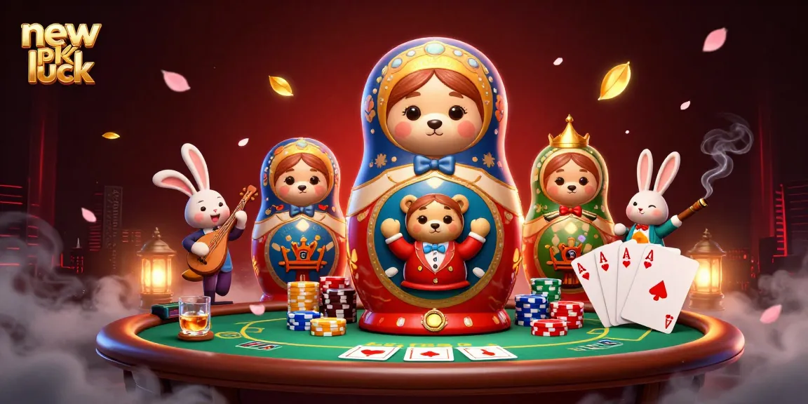 Experience big wins at new pk luck with a colorful casino scene featuring bears and poker elements.