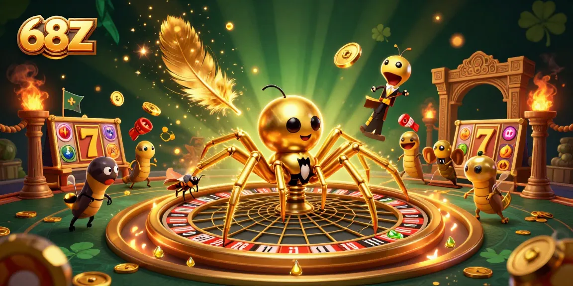 O 68Z é um cassino animado onde aranhas de ouro giram uma roda de roleta, atraindo apostadores nervosos.