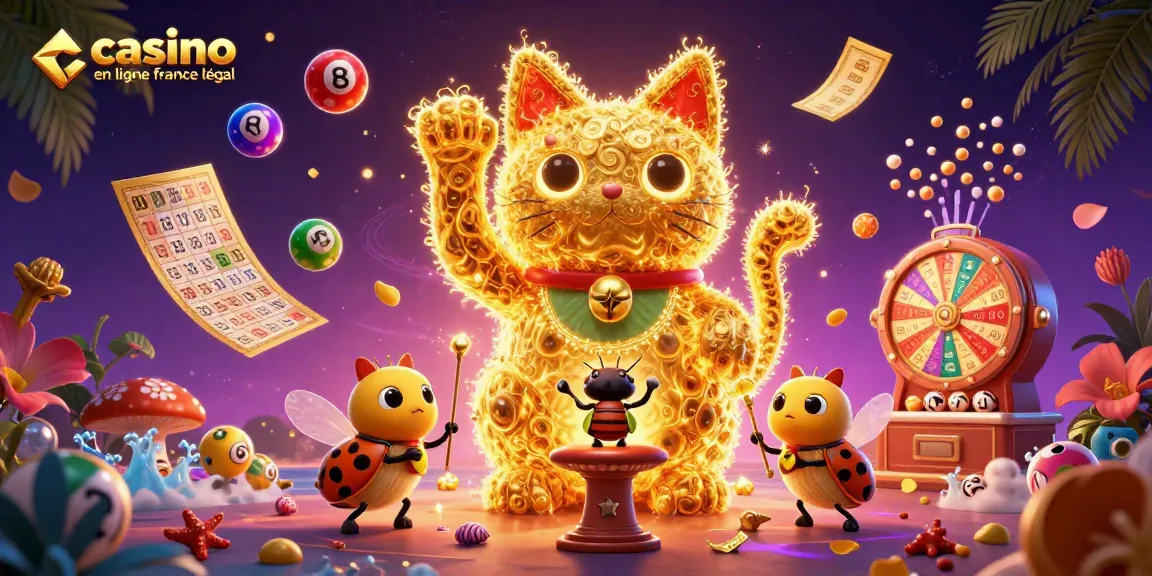 Jouer au casino en ligne légal en France avec des feux follets chanceux et des symboles de casino animés.