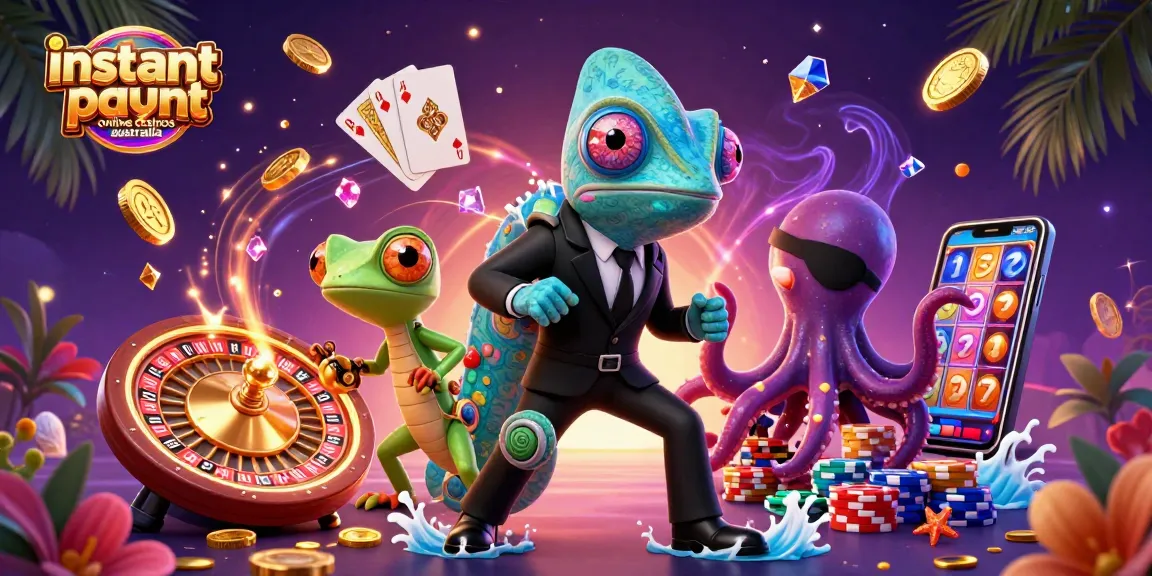 Experience instant payout online casinos australia with vibrant characters and dynamic casino elements.