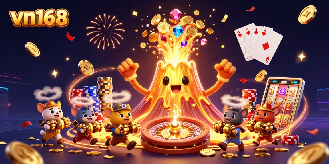 Experience thrilling wins with vn168 in a vibrant casino adventure filled with gold coins and treasures.