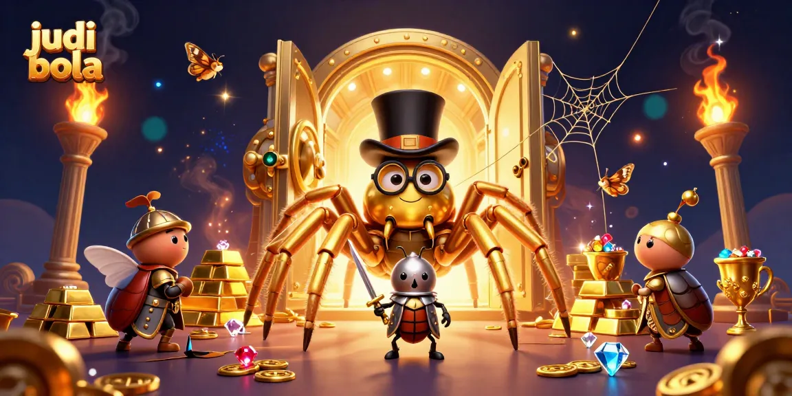 Experience thrilling judi bola action with 3D characters and casino treasure in a vibrant illustration.