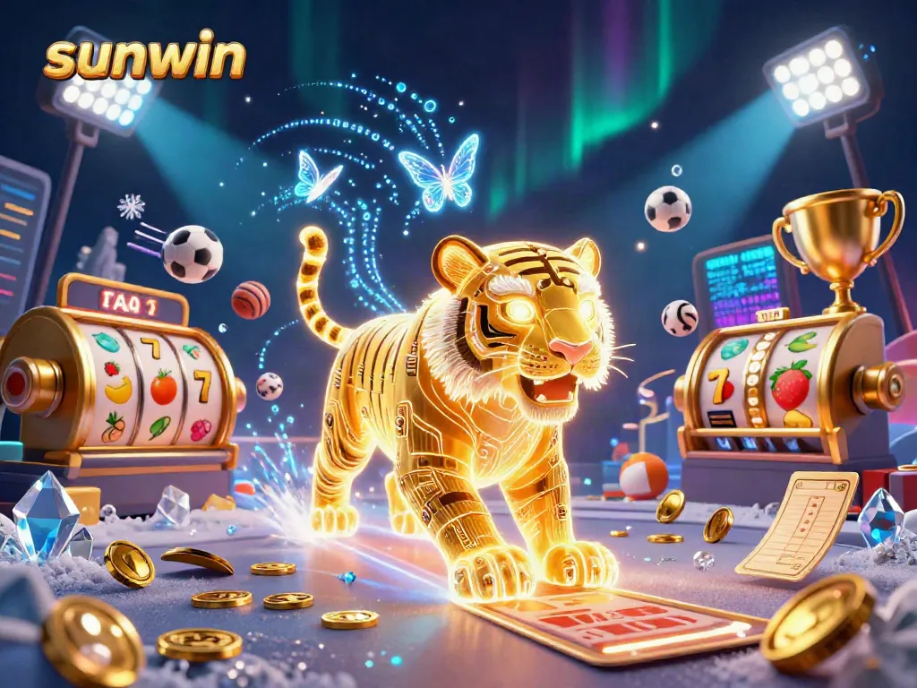 Experience the thrill of gaming with sunwin's vibrant casino atmosphere, featuring a golden tiger and a jackpot.