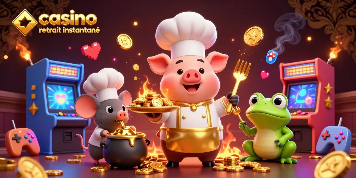 Plongez dans le monde du casino crypto retrait instantané avec des personnages animés servant des pièces d'or.