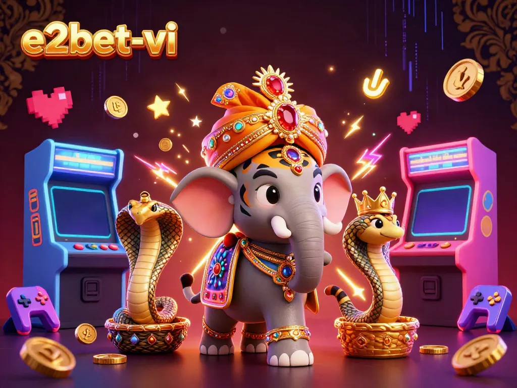 Experience excitement with e2bet-vi's casino atmosphere featuring colorful characters and game elements.