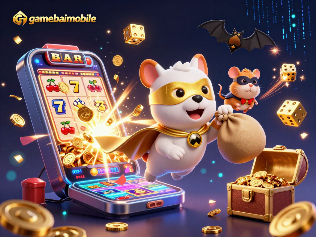 Experience exhilarating wins with gamebaimobile as a superhero dog and hamster soar through a vibrant casino