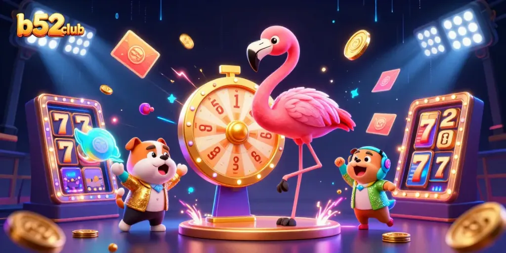 Spin to win with vibrant b52club gameplay featuring a game show host and excited contestant