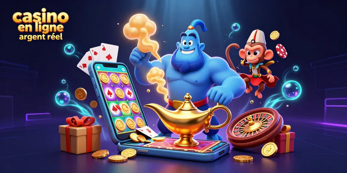 Profitez des jeux passionnants au casino en ligne argent réel avec un génie et des jets de poker colorés.