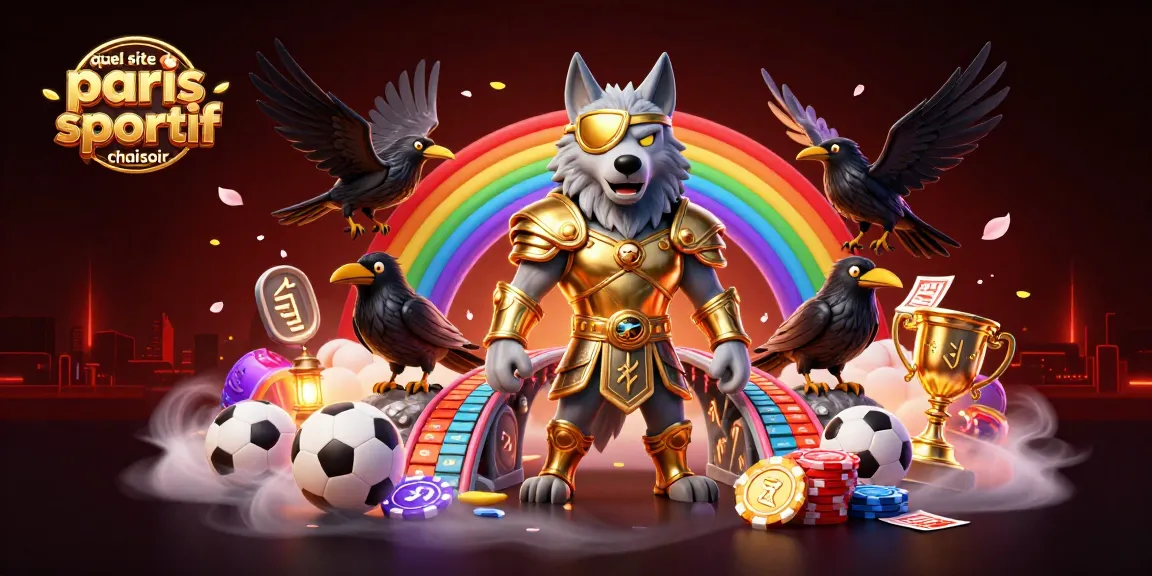 Visualisez quel site de paris sportif choisir avec un loup inspiré de la mythologie nordique et des éléments sportifs.