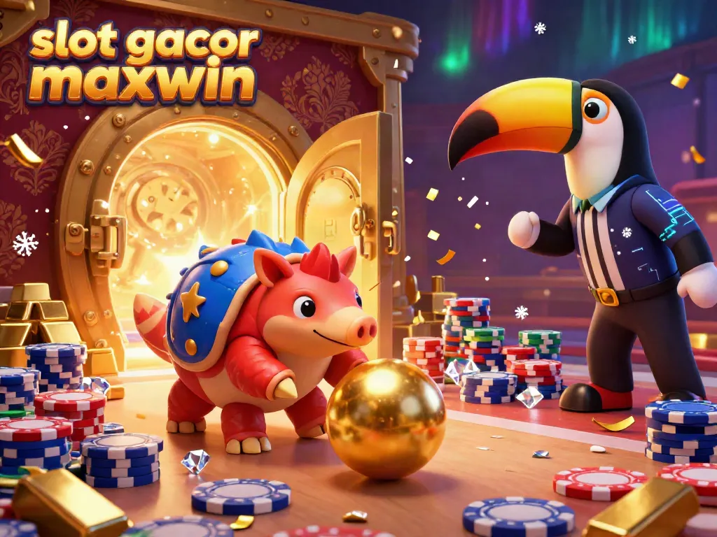 Menggulung bola emas dan chip poker dalam permainan slot gacor maxwin yang seru.