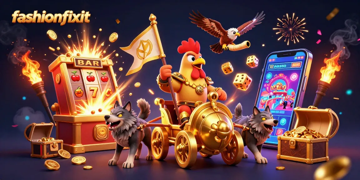Experience the thrilling world of gambling with fashionfixit through a dynamic 3D casino scene featuring a rooster warlord and vibrant casino elements.