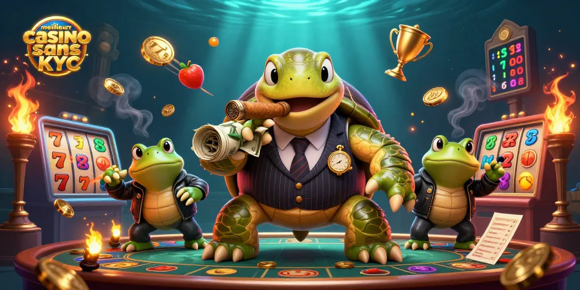 Jouer aux meilleurs casinos sans KYC avec une tortue mafieuse et des grenouilles à l'affût