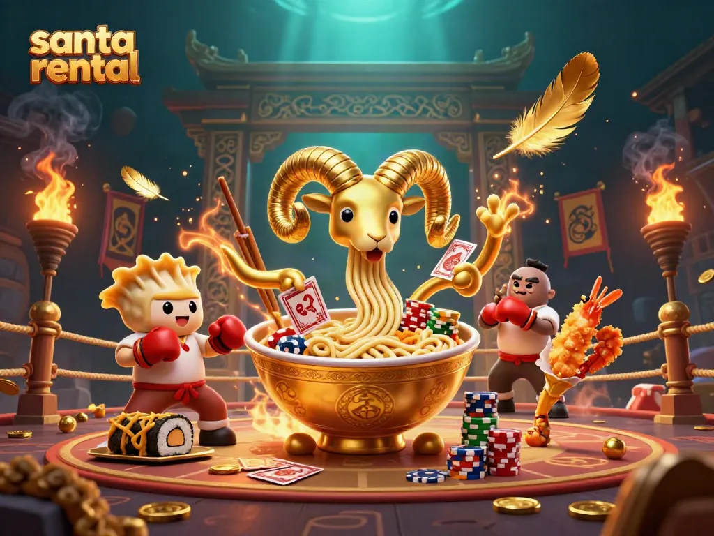 Engage with Santa rental services in a vibrant, festive casino-themed 3D illustration.
