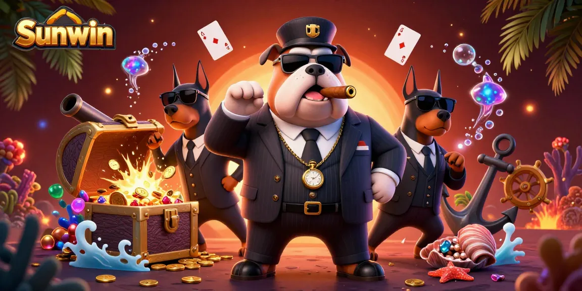 Sunwin offers thrilling gaming experiences with a 3D mafia bulldog character amidst vibrant casino elements.