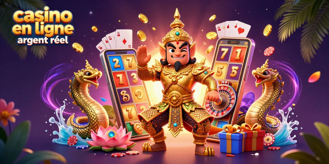Jouez à des jeux de casino en ligne pour gagner de l'argent réel avec un gardien thaï dans une illustration dynamique.
