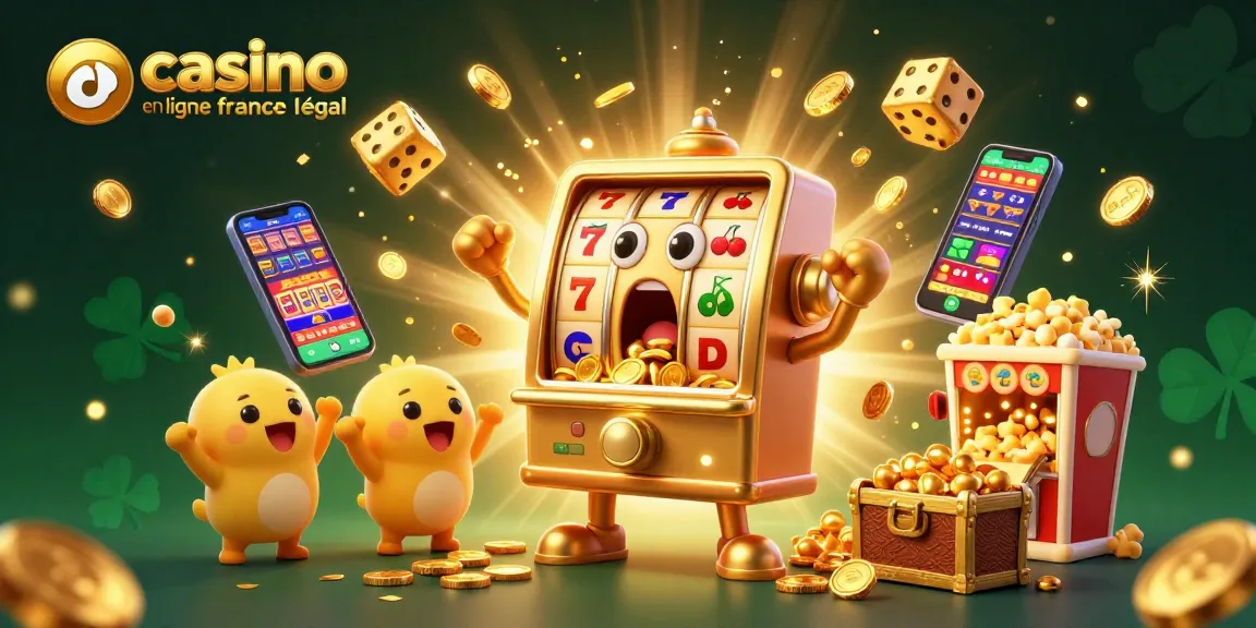 Jouez avec le casino en ligne france légal entouré de machines à sous et de pièces d'or.