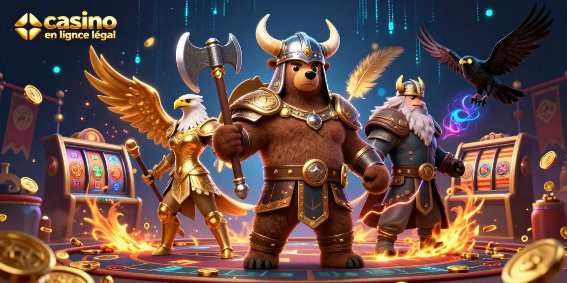 Viking et aigle valkyrie se battent pour le casino en ligne France légal, ambiance dynamique et riche en détails.