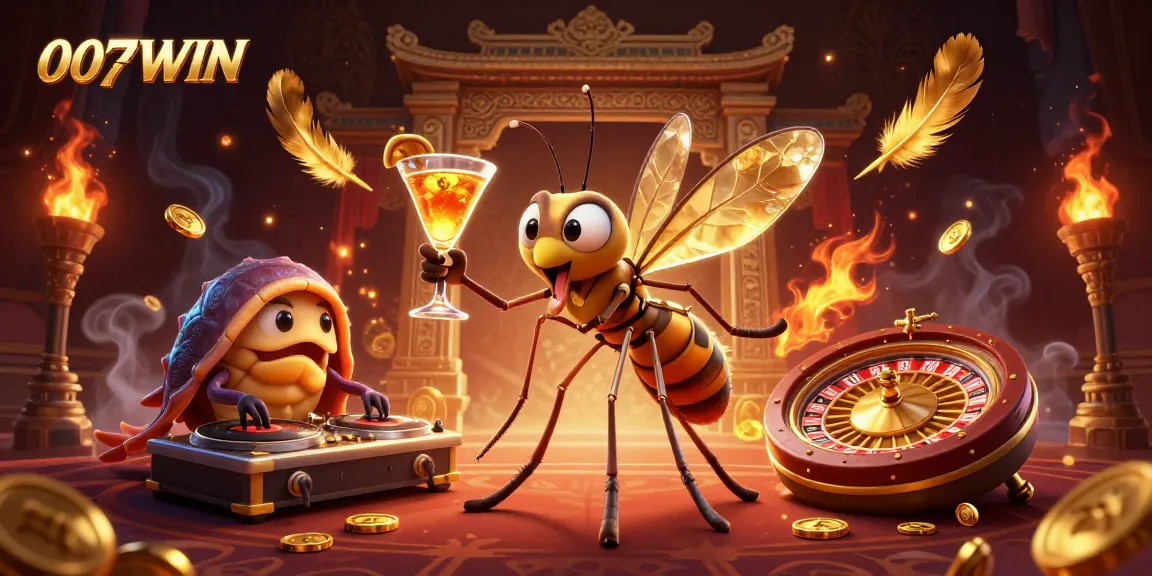 Experience exciting wins with 007WIN at the casino, 3D colorful illustration of a dynamic gaming scene.