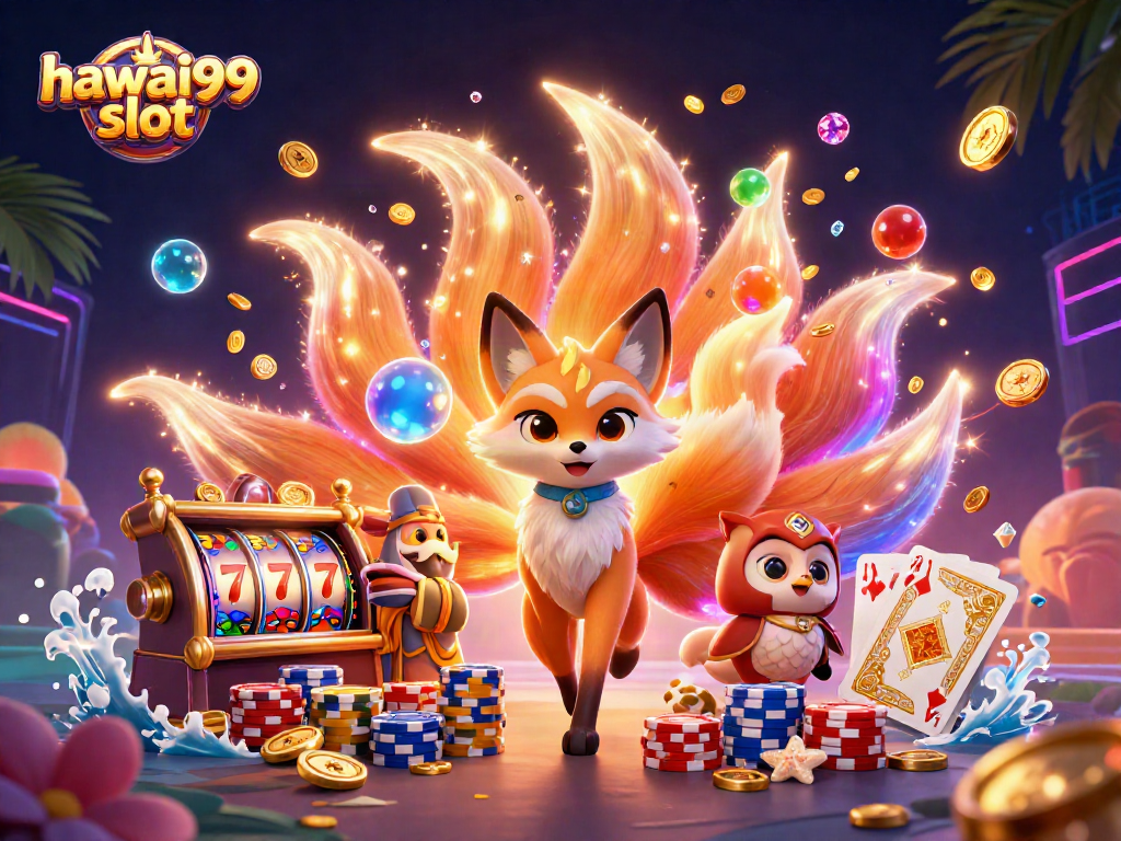 Experience the excitement of hawai99 slot with vibrant characters and dynamic casino elements in a colorful display.