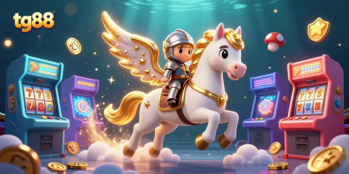 Experience thrilling gameplay at tg88 with a majestic white horse and glowing casino elements.
