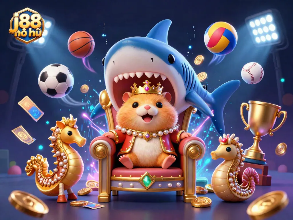 Engage with the exciting j88 nổ hũ game, showcasing a vibrant casino scene with dynamic sports elements.