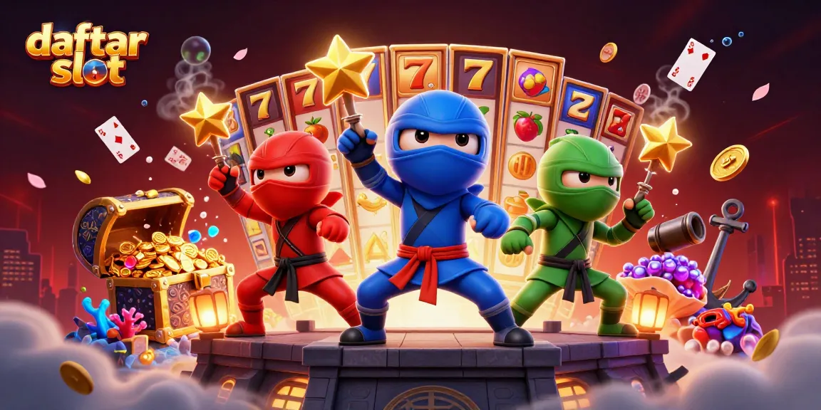 Engage with daftar slot for massive wins and excitement in this vibrant casino-themed illustration.