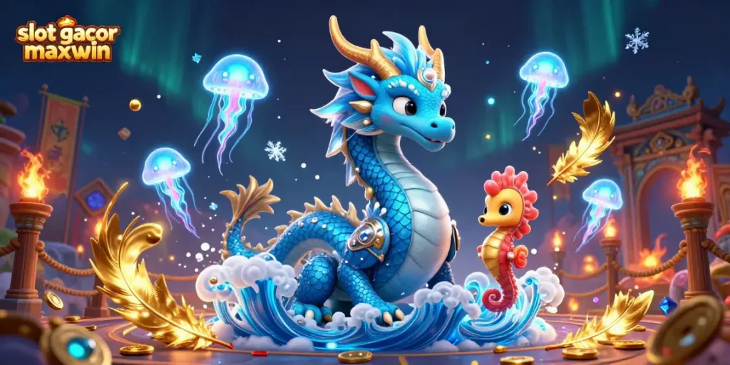 Spin to win with slot gacor maxwin as a dragon and seahorse knight in a dazzling casino adventure.