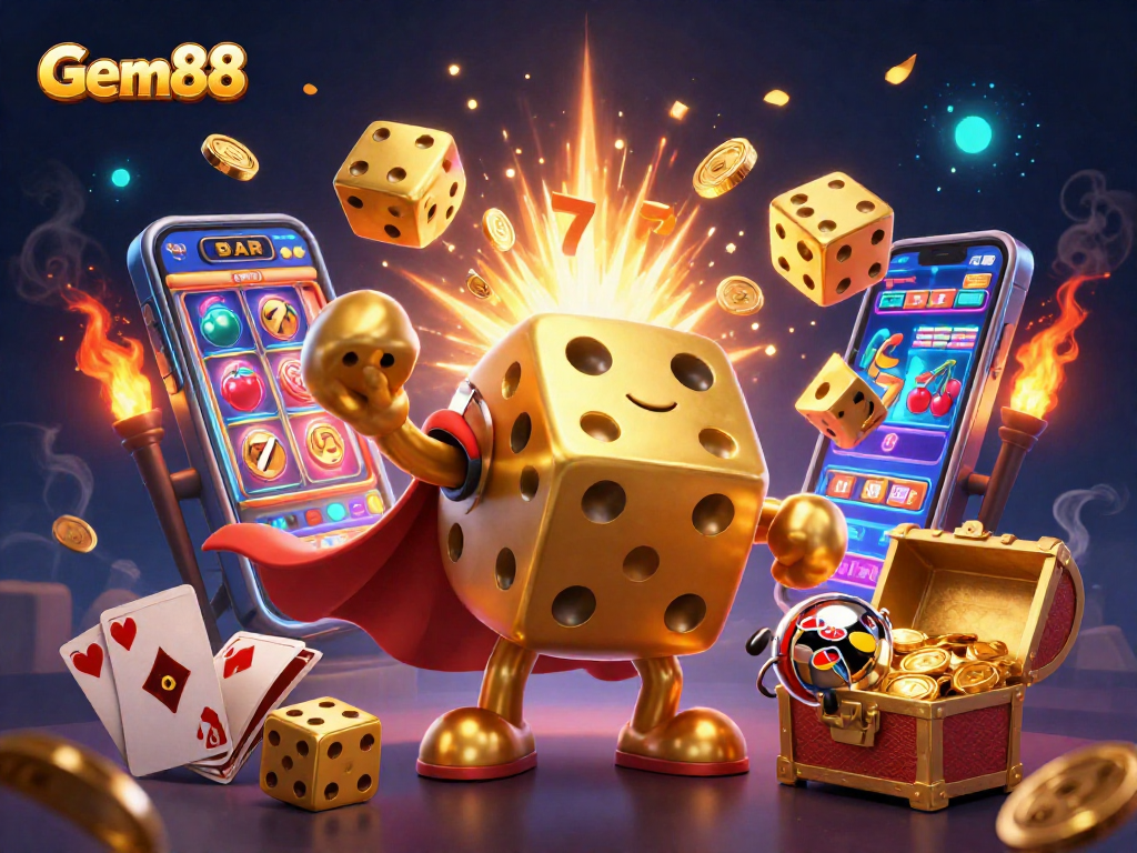 Experience thrilling gameplay at Gem88 with a dynamic 3D casino scene bursting with excitement.