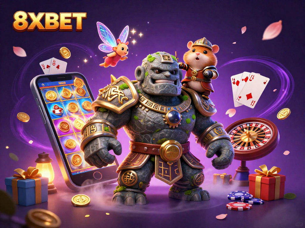 Experience the thrill of 8XBET with magical characters amidst dynamic casino elements.