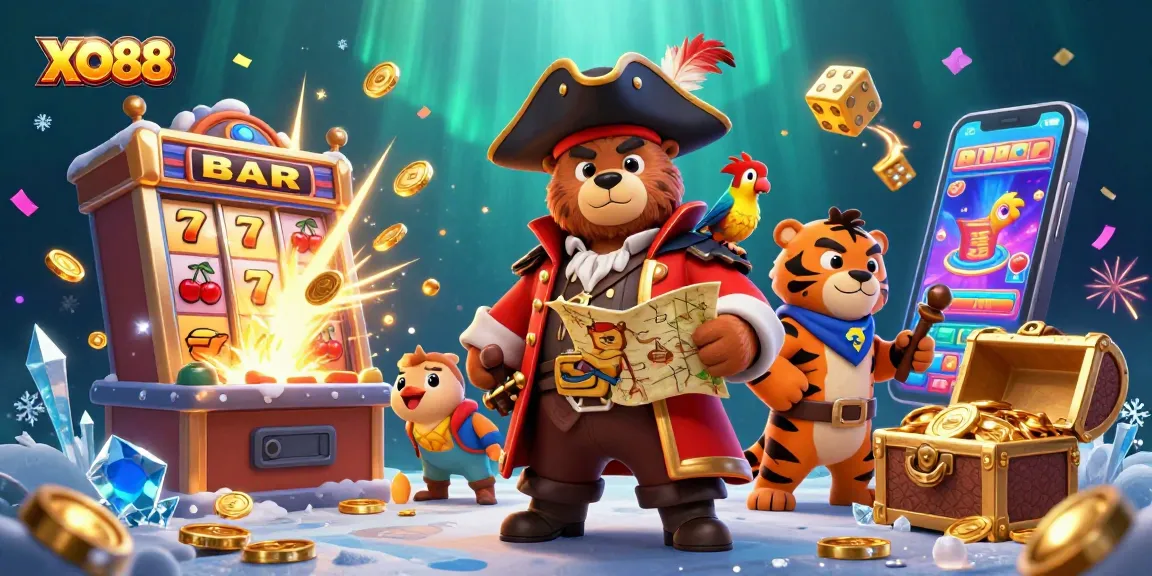 Engage with the exciting world of XO88 through vibrant casino illustrations featuring jackpots and games.