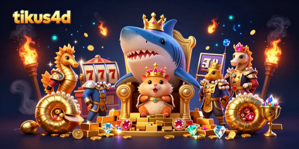 Engage in gaming action with tikus4d as a golden hamster king rules over slot machines and treasure.