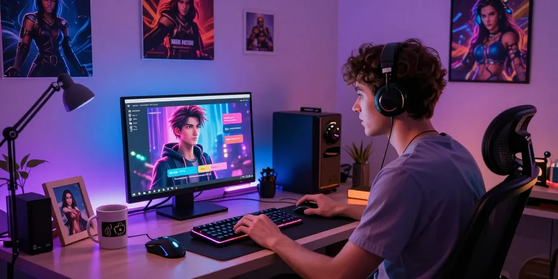 Engaging interaction with an ai chat nsfw platform in a stylish home office.
