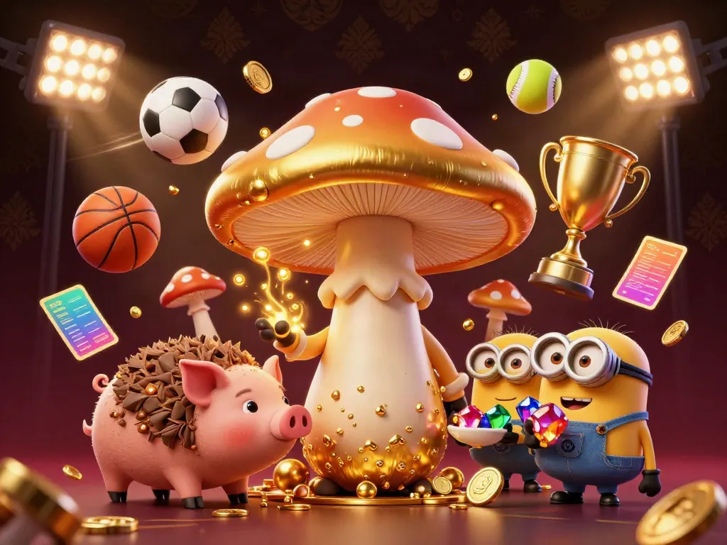 Experience magical fun with a vibrant santa rental scene filled with golden treasures and festive sports elements.