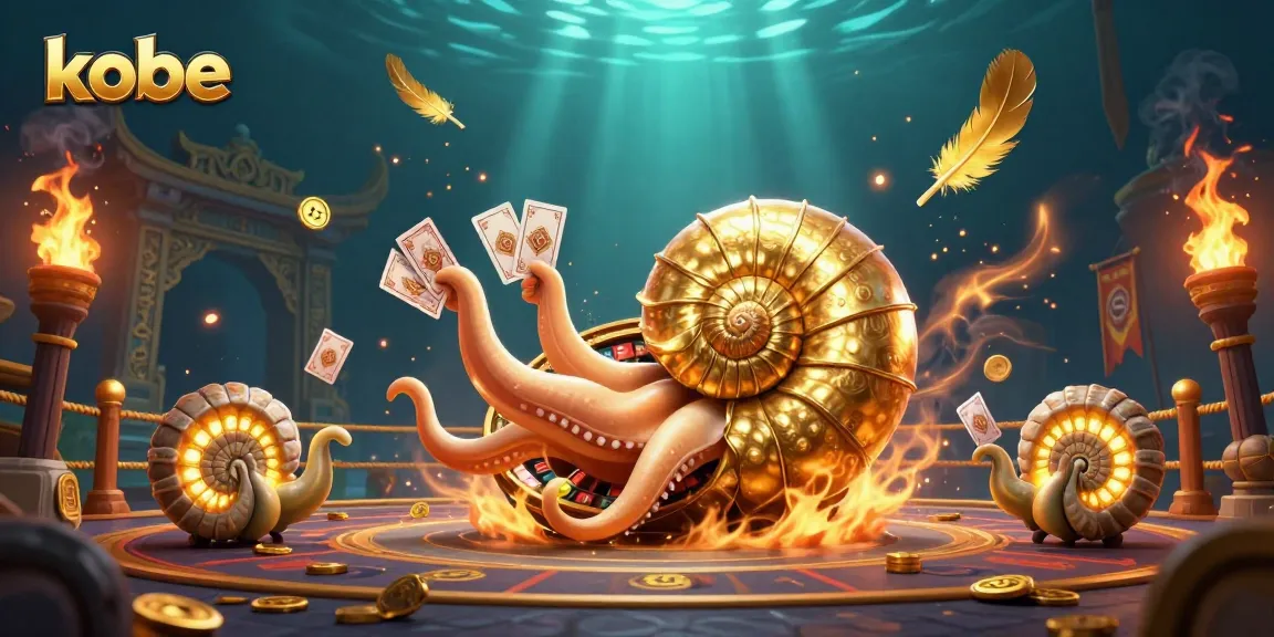 Kobe-themed dynamic casino scene with a giant nautilus roulette wheel and glowing ammonites.