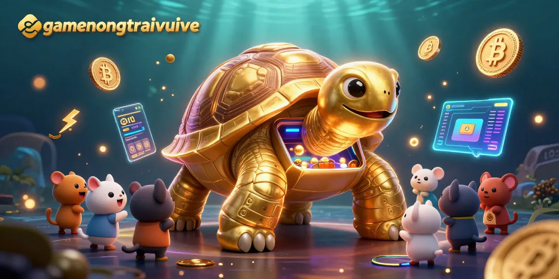 Excite in gamenongtraivuive with colorful crypto-themed casino fun featuring a golden tortoise pinball machine.